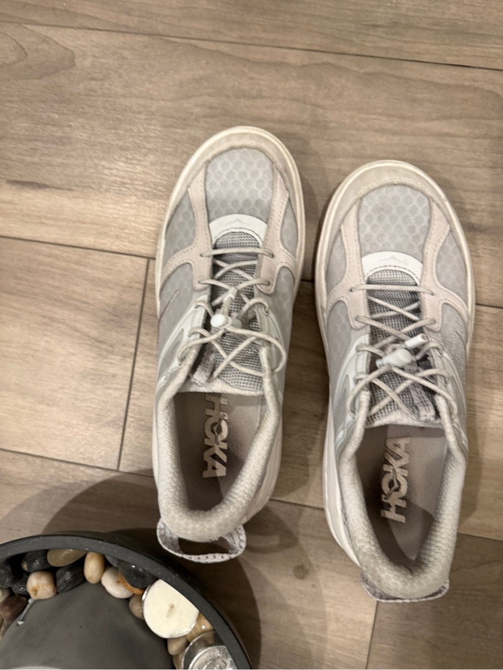 Hoka Men's Light Beige/Gray Lace-Up Athletic Sneakers